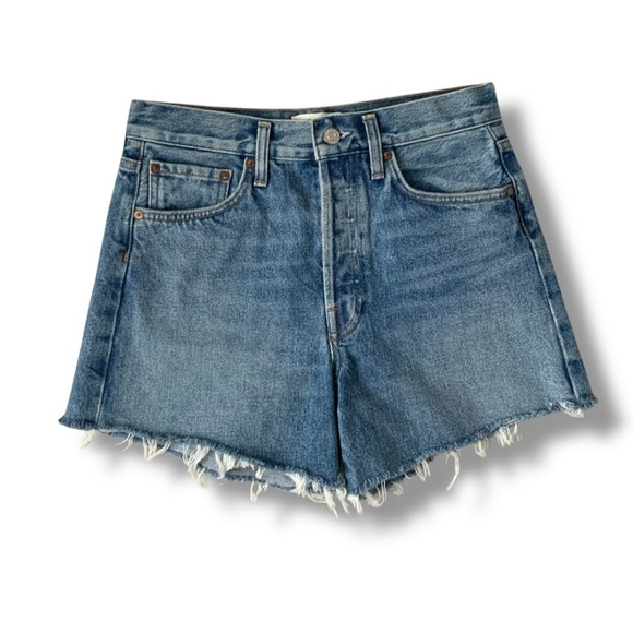 AGOLDE Denim Jean Shorts Parker Long Distressed Blue Size 25 - Picture 13 of 15